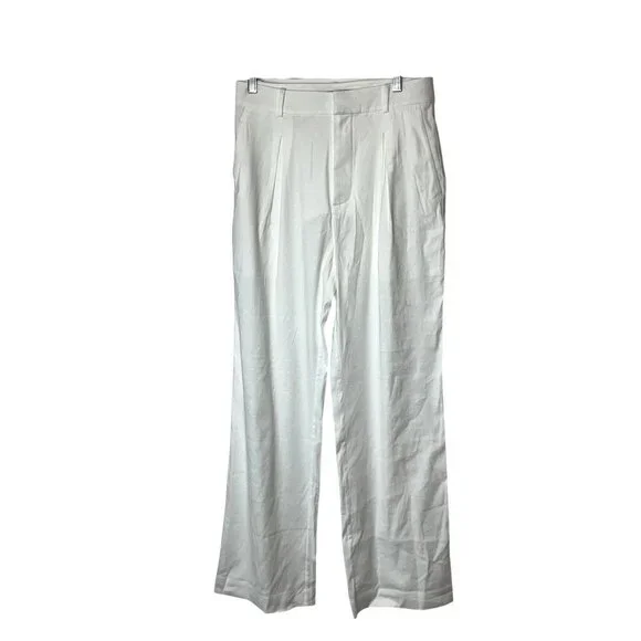 Jenni Kayne Riley Linen Blend Pleated Front Relaxed Fit Trouser Pants White Sz 4 - Picture 4 of 13